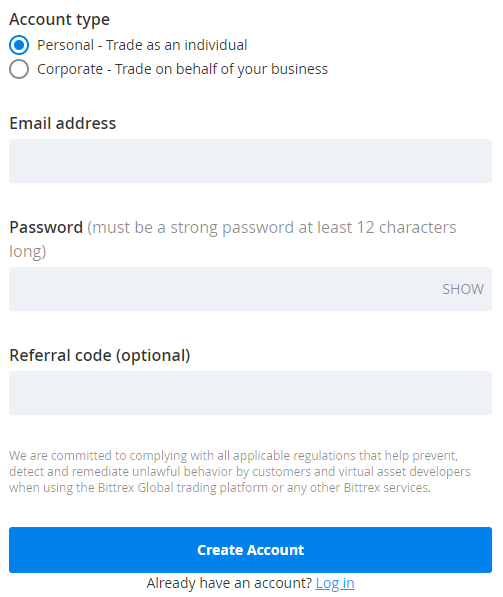 bittrex account aanmaken