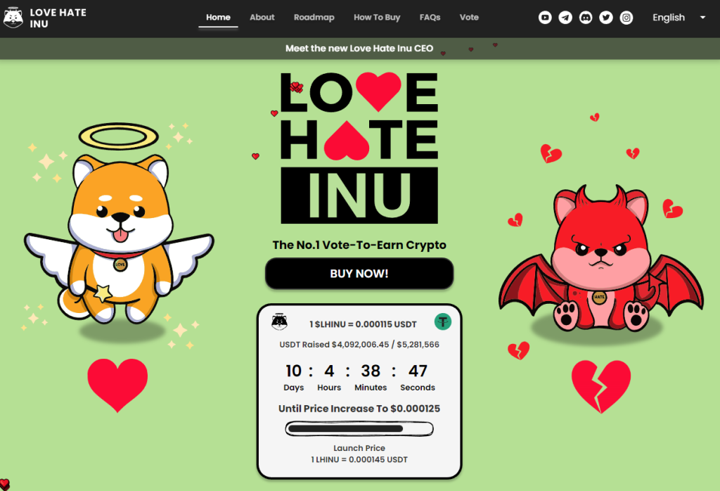 rijk worden met crypto - Love Hate Inu